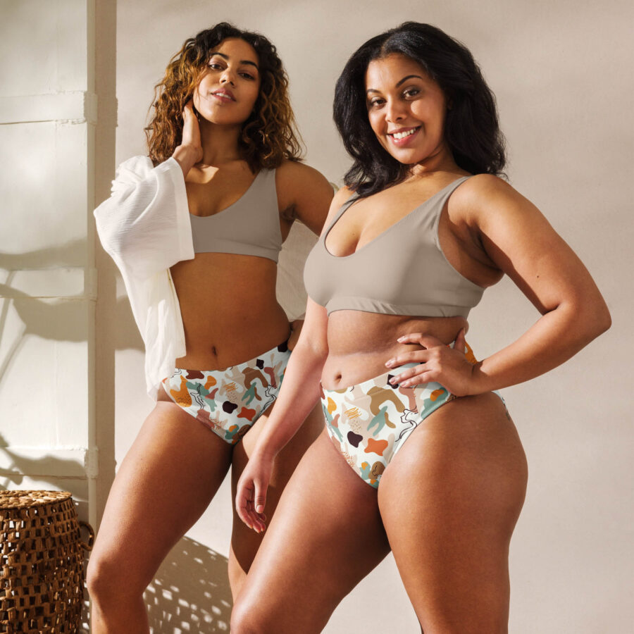 Abstract Leaf Recycled High Waisted Bikini Bottoms dou view