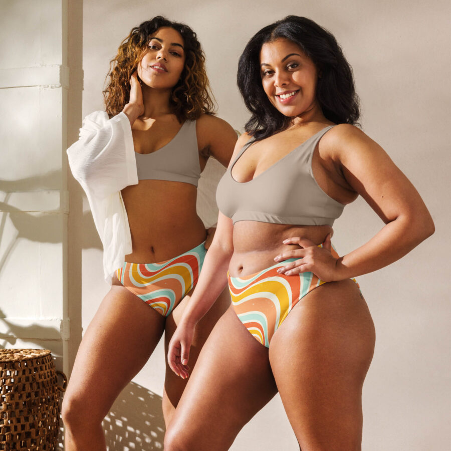 Abstract Leaf Recycled High Waisted Bikini Bottoms dou view