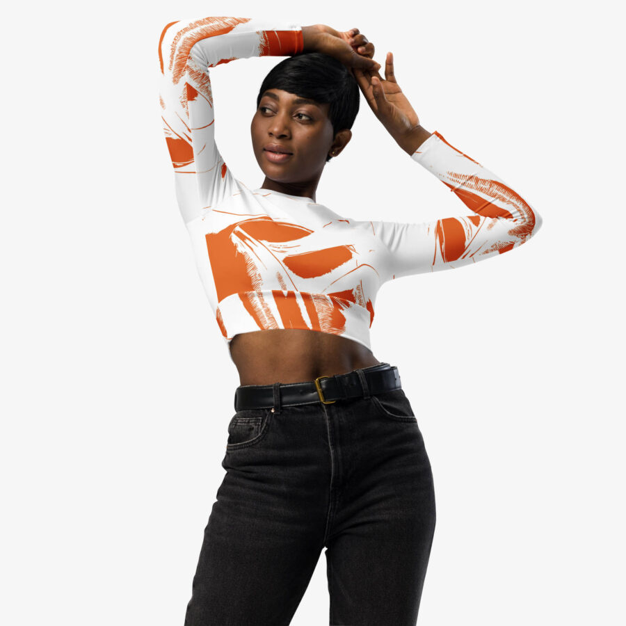 Terra Brushstroke Abstract Crop Top front view with pose