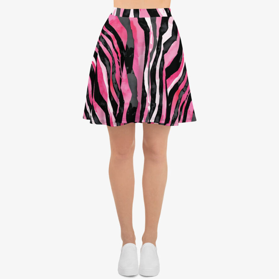 Blush Petal Tiger Skater Skirt front view with white shoes
