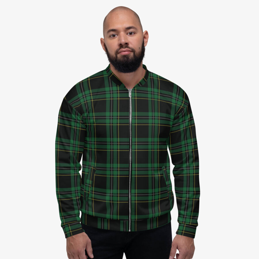 Emerald Grid Pattern Bomber Jacket man pose