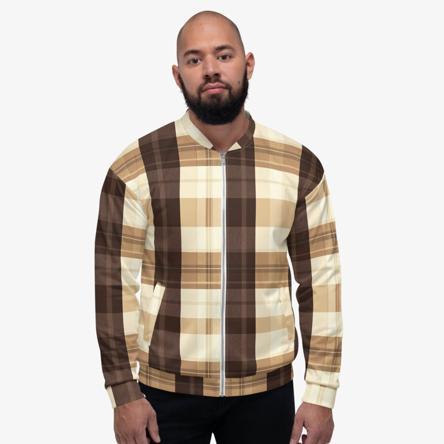 Dust Script Checkered Bomber Jacket front view with man