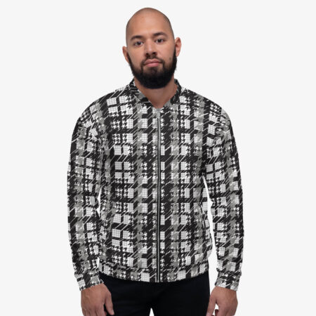 Grayscale Optical Illusion Bomber Jacket front view