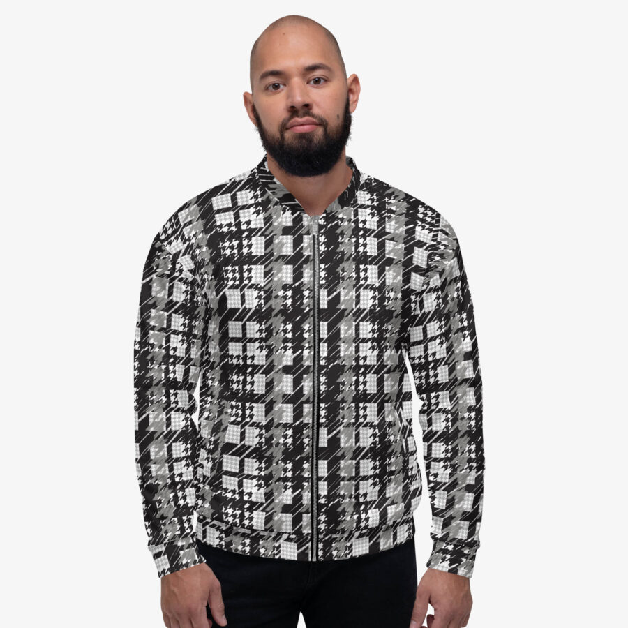 Grayscale Optical Illusion Bomber Jacket front view