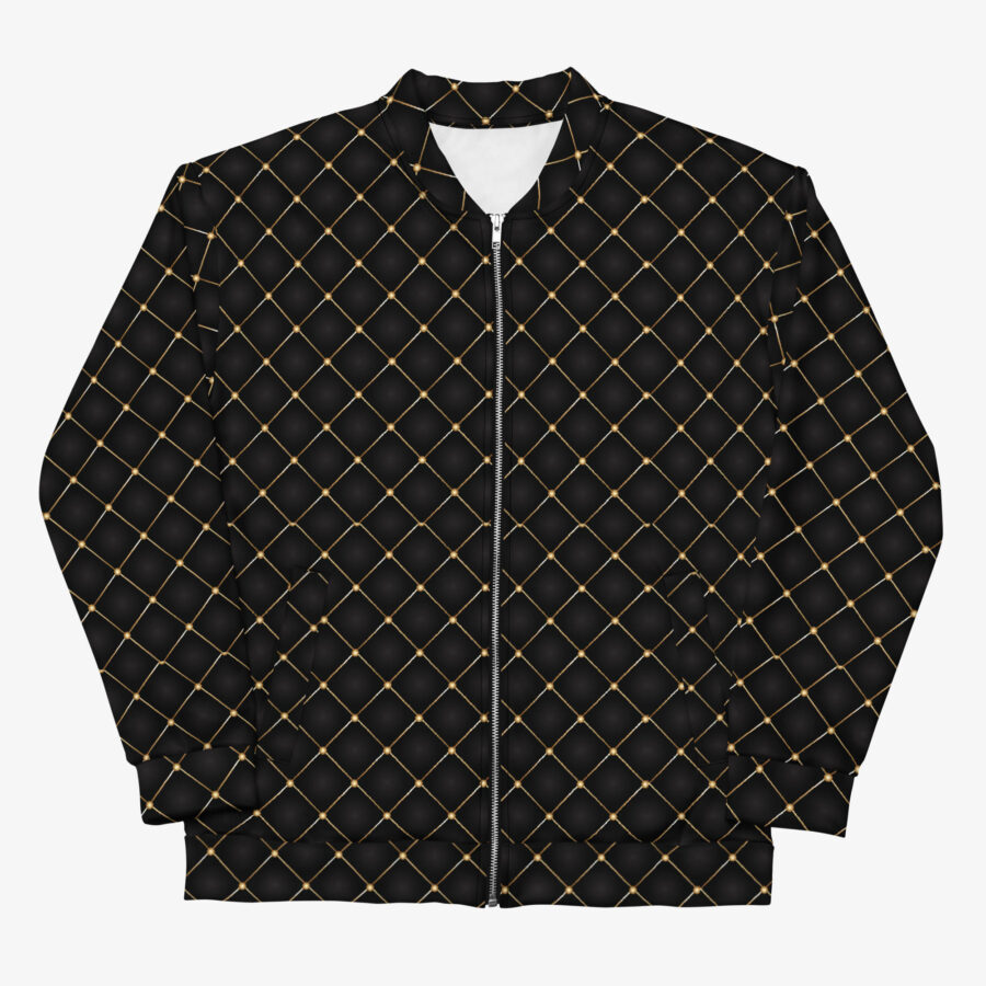 Noir Lattice Luxe Bomber Jacket front view