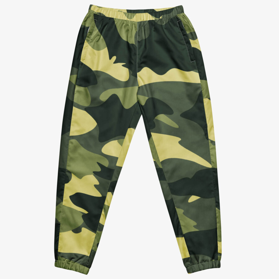 Shadowcore Camo Track Pants front view lay