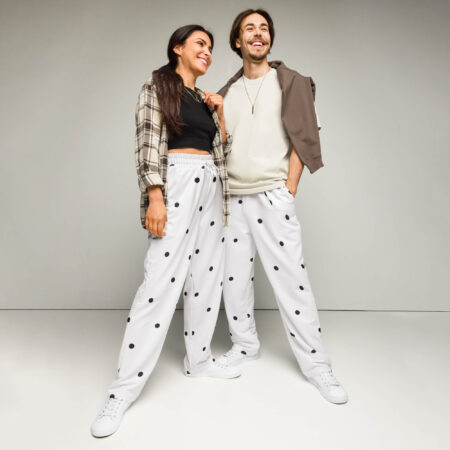 White Polka Dot Wide Leg Joggers dou view