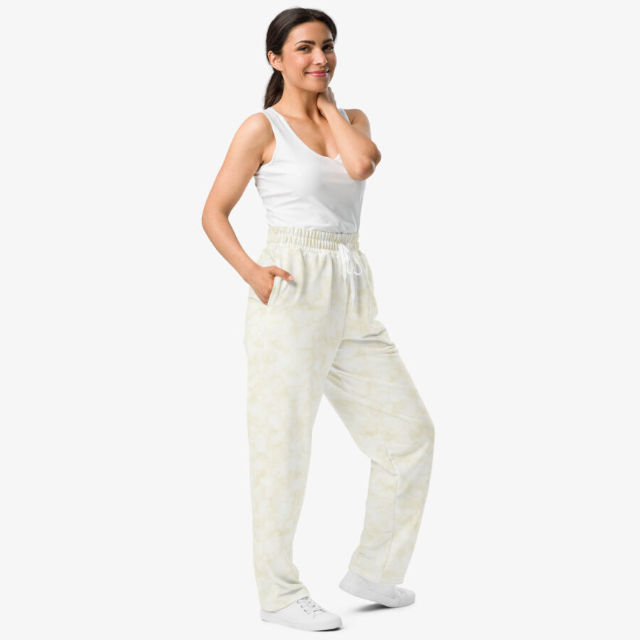 Ivory Cloud Wash Wide Leg Joggers woman pose