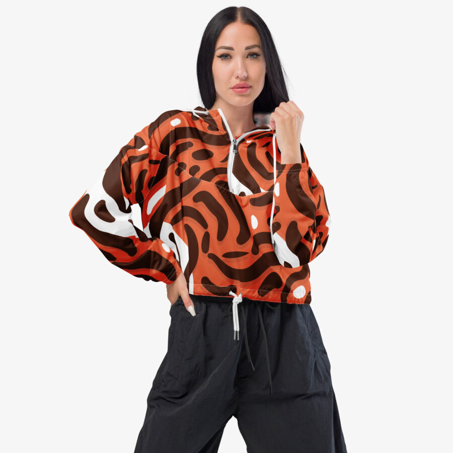 Tiger Pulse Cropped Windbreaker front view with white lady
