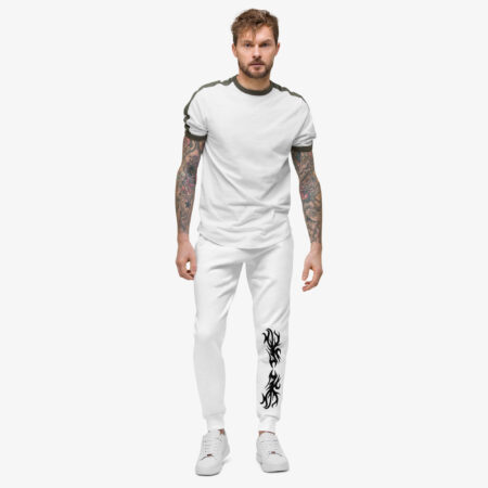 White Inferno Flame Graphic Joggers front view with man