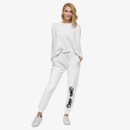 White Inferno Flame Graphic Joggers front view with woman