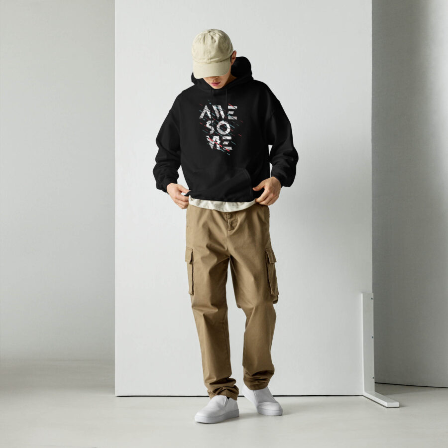 Abstract Graphic Typography Hoodie front view in black