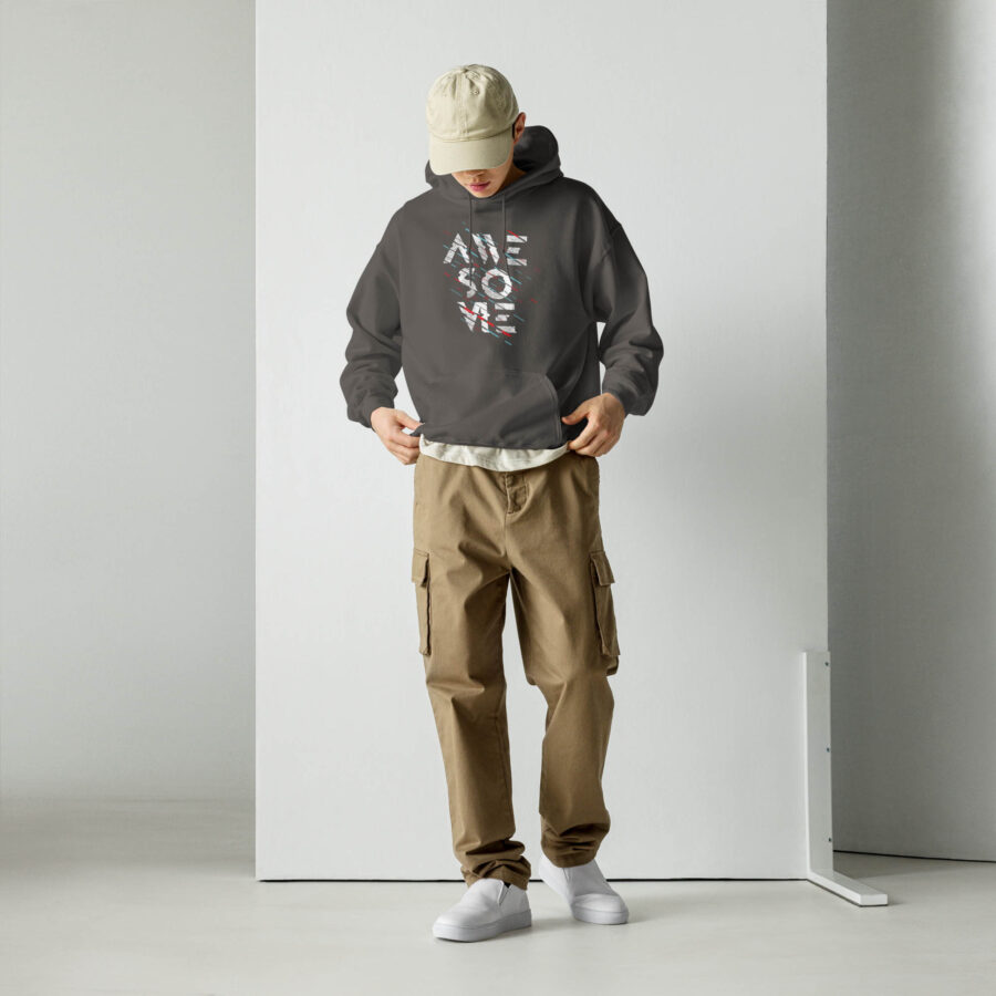 Abstract Graphic Typography Hoodie front view in charcoal