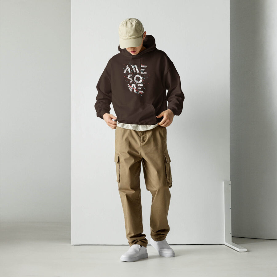 Abstract Graphic Typography Hoodie front view in dark chocolate