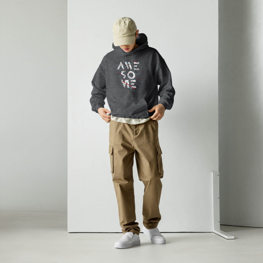 Abstract Graphic Typography Hoodie front view in dark heather