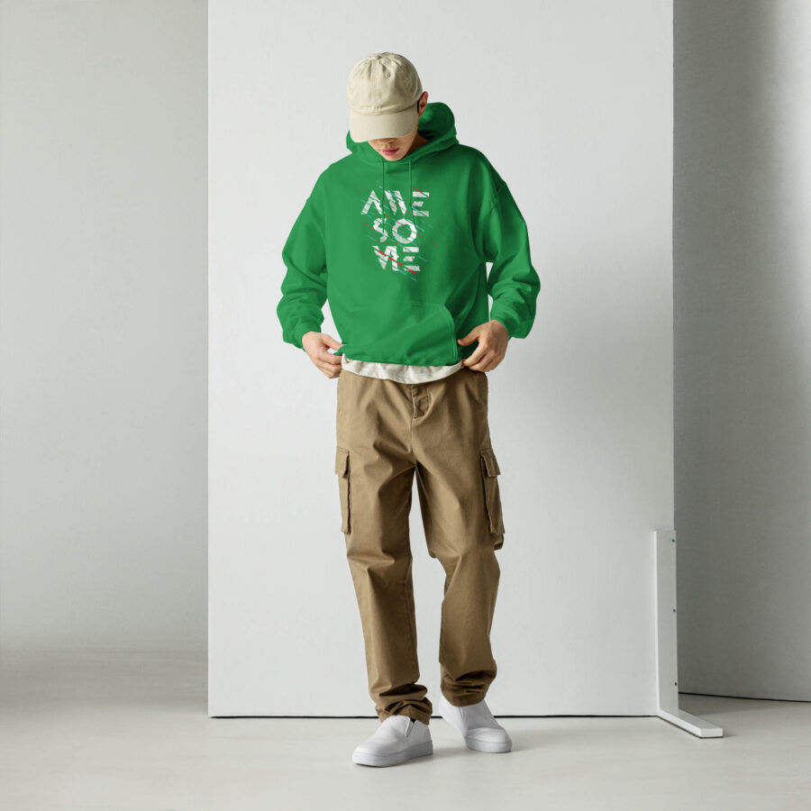 Abstract Graphic Typography Hoodie front view in irish green
