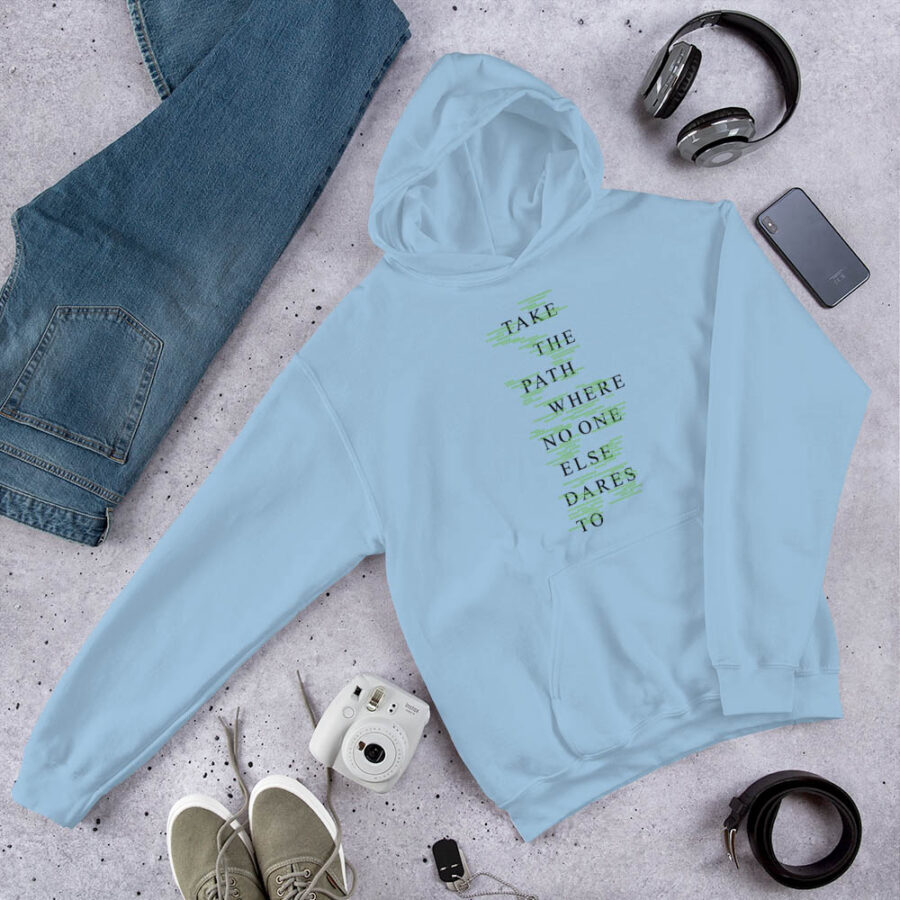 Quoted Graphic Design Hoodie in indigo blue