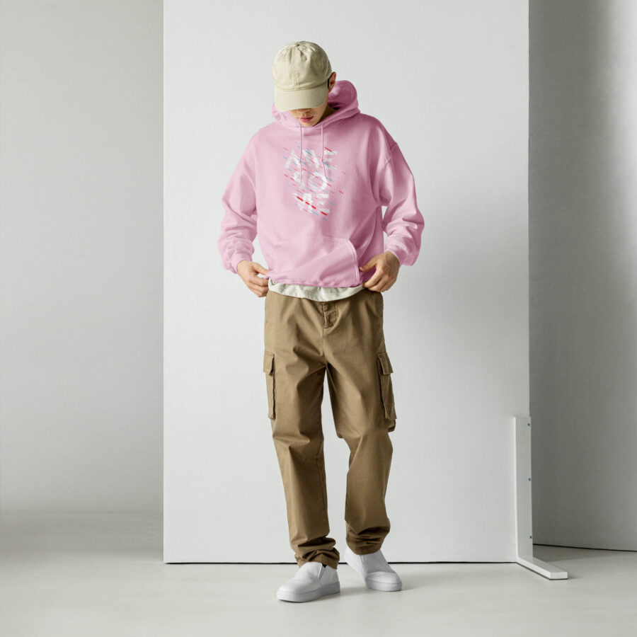 Abstract Graphic Typography Hoodie front view in light pink