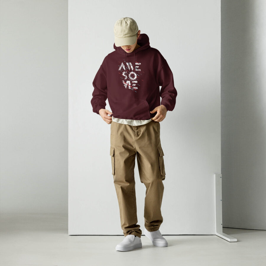 Abstract Graphic Typography Hoodie front view in maroon