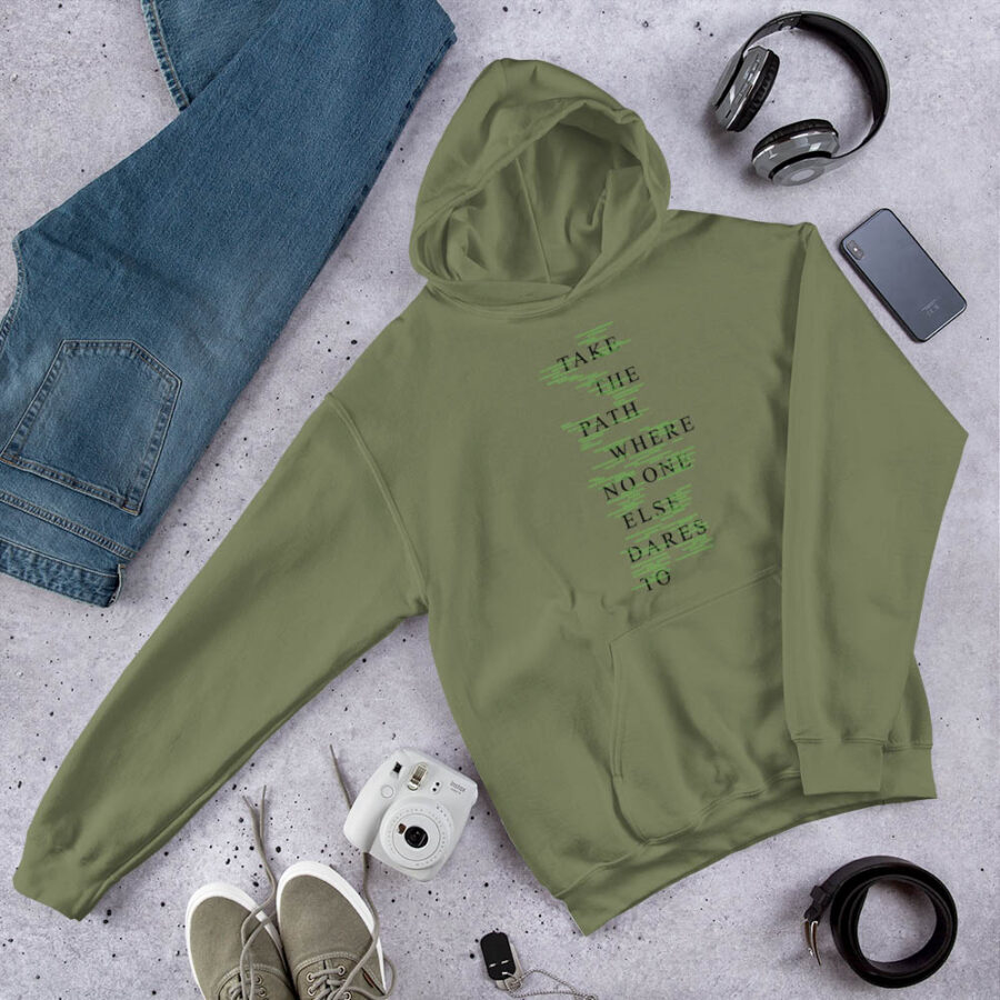 Quoted Graphic Design Hoodie in military green