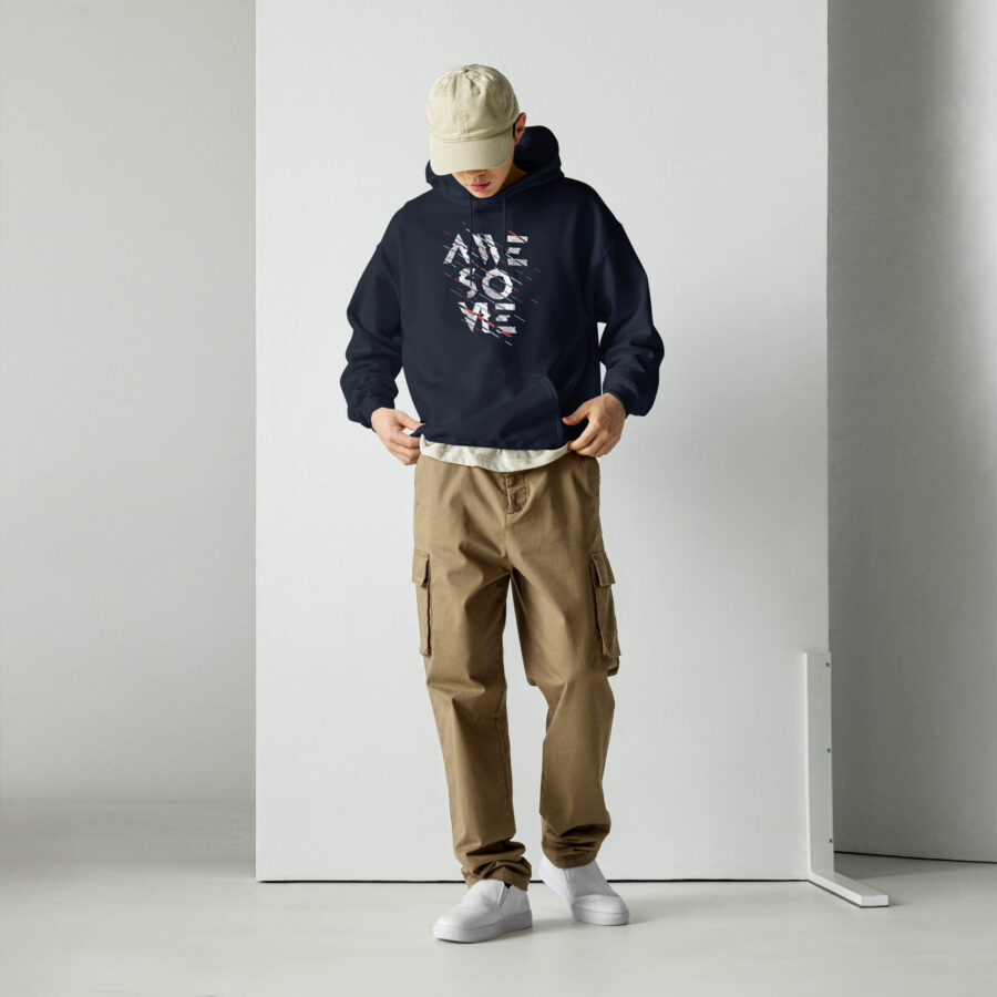 Abstract Graphic Typography Hoodie front view in navy