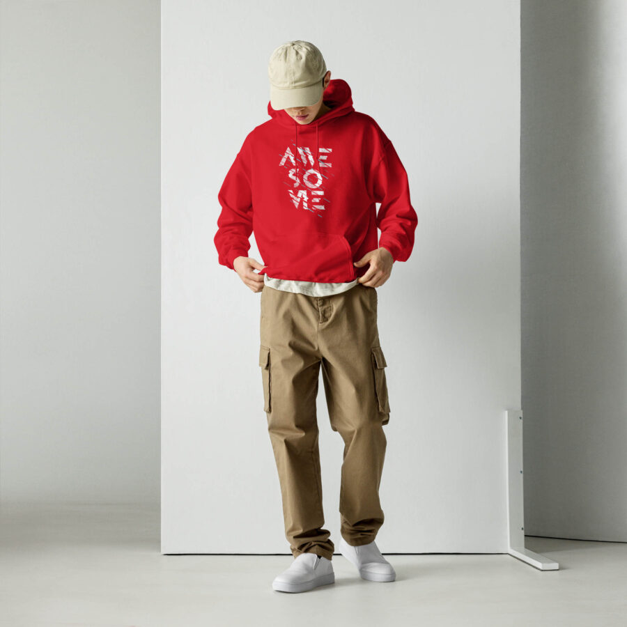 Abstract Graphic Typography Hoodie front view in red