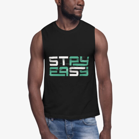 Digital Drift Graphic Muscle Shirt for Gymwear pose with another man