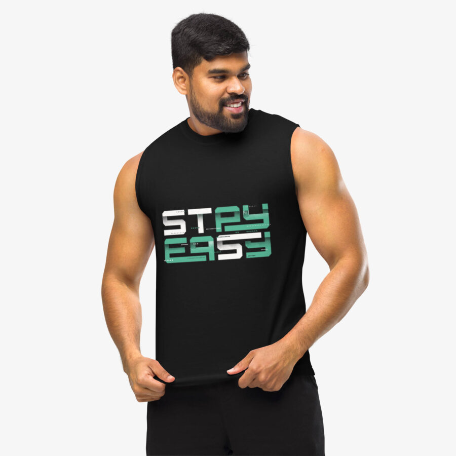 Digital Drift Graphic Muscle Shirt for Gymwear side pose