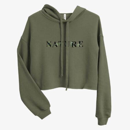 Shadowbloom Cropped Hoodie front view lay in Military green colour