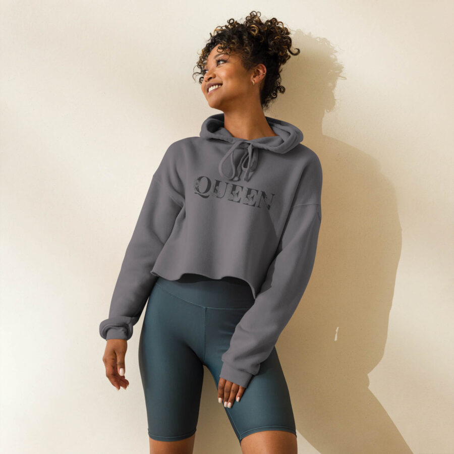 Royal Fade Cropped Hoodie lifestyle in storm color